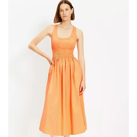 LOFT Dresses & Skirts - NWT Loft Smocked Tank Midi Dress Orange Summer Beach Cruise Women's Sz S